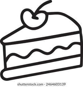 Birthday Cake Slice Icon on Checkerboard Transparent Background.