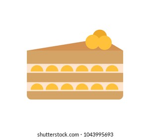 Birthday cake slice poster, biscuit with fruits and cream, cake created for Birthday party and celebration, vector illustration isolated on white