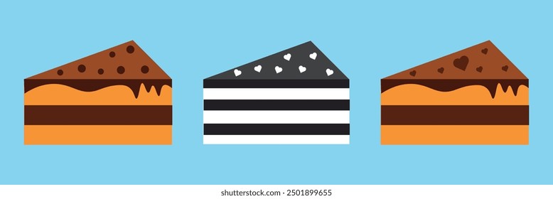 Birthday cake slice set line. Delicious dessert, pastries. Cute cartoon food. Flat design Isolated white background Vector illustration eps10