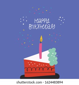 Birthday Cake Slice Vector Illustration With Typography