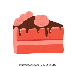 Birthday cake slices set. Sweet holiday bakery pieces collection. Pastry chocolate fruit, berry dessert with candles for breakfast. Vector hand drawn flat cartoon illustration