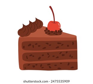 Juego de rebanadas de pastel de cumpleaños. Dulces piezas de panadería de vacaciones colección. Pastel de chocolate, postre de bayas con velas para el desayuno. Vector dibujado a mano ilustración de dibujos animados plana