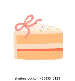 Birthday cake slices set. Sweet holiday bakery pieces collection. Pastry chocolate fruit, berry dessert with candles for breakfast. Vector hand drawn flat cartoon illustration