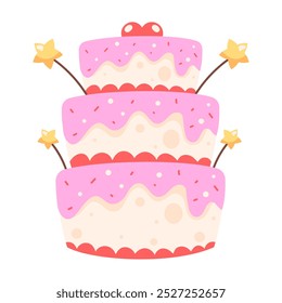 birthday cake with stars and fruits isolated