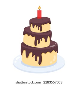 Birthday cake sticker in a colourful flat style 