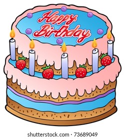 Birthday cake with strawberries - vector illustration.