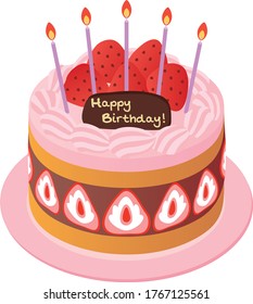 Birthday cake with strawberry cream