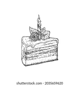 Birthday Cake Sweets Hand Drawn Doodle Vector Illustration. Confectionary Sketch Style Drawing. Isolated.