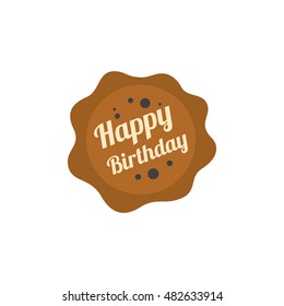 Birthday cake text icon in flat color style. Anniversary celebration party gift present surprise