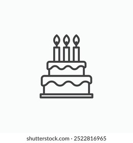 Birthday cake thin liner icon isolated