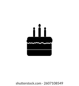 Birthday cake. Three candle icon. Celebration dessert. Black simple silhouette.