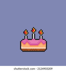 birthday cake with three candle in pixel art style