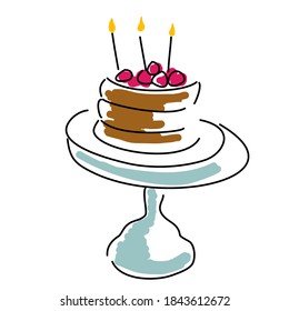 Birthday Cake Three Candles Red Fruit Stand Blue Vector