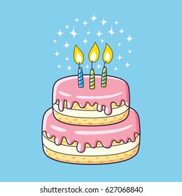 Birthday cake with three candles vector.