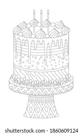 birthday cake with three candles for your coloring book