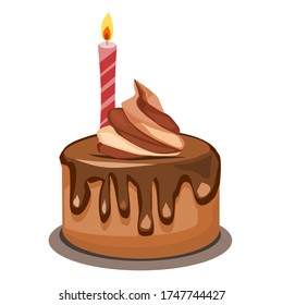 Birthday cake topped with chocolate cream and whipped cream With candles embroidered on top