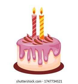 Birthday cake topped with strawberry cream and whipped cream With candles embroidered on top