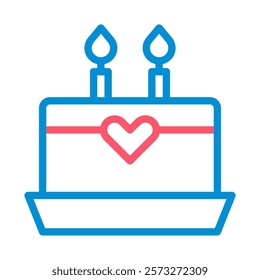 Birthday cake with two candles and heart. Concept of celebration, love, and anniversary.