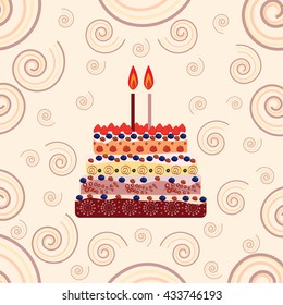 Birthday cake with two candles. Two years