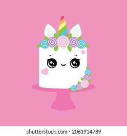 Birthday cake unicorn cute portrait birthday party sweet kids dessert happy smile magic big eyes