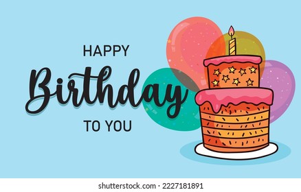 Birthday cake vector background design. Happy birthday to you text with cake and balloon. 