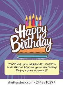 Birthday cake vector background design. Happy birthday greeting text with yummy cake element decoration for kids party occasion. Vector Illustration.