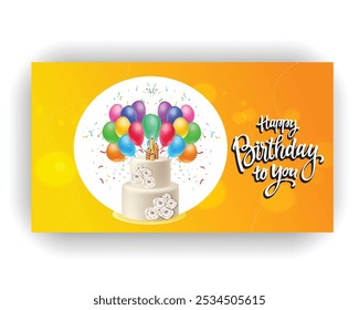 Birthday cake vector background design .Happy birthday background design with realistic balloons
