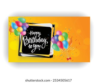 Birthday cake vector background design .Happy birthday background design with realistic balloons