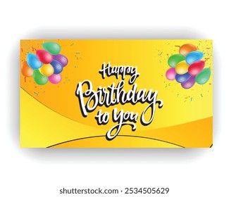Diseño de fondo de Vector de pastel de cumpleaños. Diseño de fondo de cumpleaños feliz con globos realistas