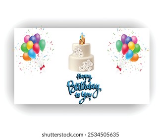 Geburtstagskuchen, Vektorhintergrund-Design .Alles Gute zum Geburtstag, Hintergrunddesign mit realistischen Ballons