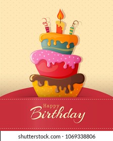 Birthday cake vector card with cake eps10