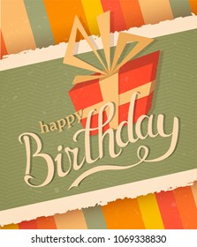 Birthday cake vector card with gift box eps10