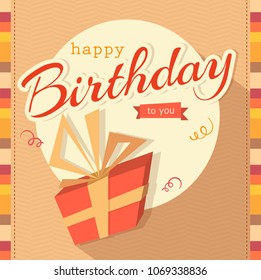 Birthday cake vector card with gift box eps10