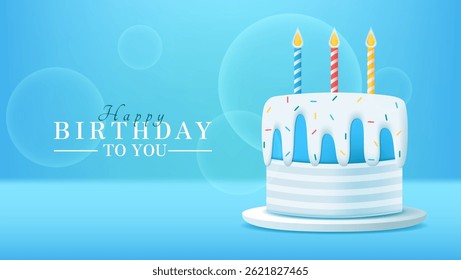 design de vetor de bolo de aniversário com fundo azul. ótimo para cartão de saudação, convite ou postagem de mídia social
