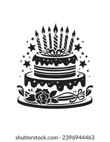 Diseño vectorial del pastel de cumpleaños. Ilustración. Feliz cumpleaños