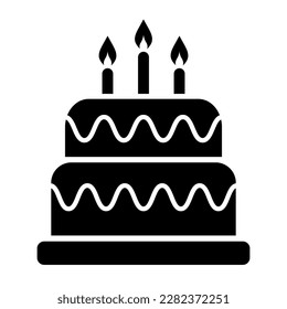 Birthday cake vector flat icon isolated on white background. Layered tall birthday cake, festive food symbol. svg