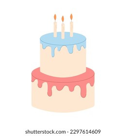 Birthday Cake vector flat illustration. Colorful dessert
