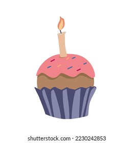 Birthday cake vector. Flat birthday cake. sweet cream pie with candles illustration. Cupcake. Delicious birthday cakes. Birthday cake vector isolated icon.