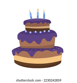Birthday cake vector. Flat birthday cake. sweet cream pie with candles illustration. Cupcake. Delicious birthday cakes. Birthday cake vector isolated icon.