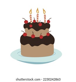 Birthday cake vector. Flat birthday cake. sweet cream pie with candles illustration. Cupcake. Delicious birthday cakes. Birthday cake vector isolated icon.