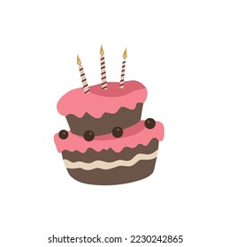 Birthday cake vector. Flat birthday cake. sweet cream pie with candles illustration. Cupcake. Delicious birthday cakes. Birthday cake vector isolated icon.