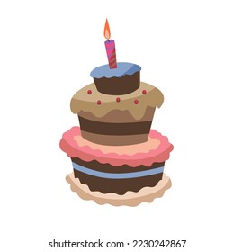 Birthday cake vector. Flat birthday cake. sweet cream pie with candles illustration. Cupcake. Delicious birthday cakes. Birthday cake vector isolated icon.