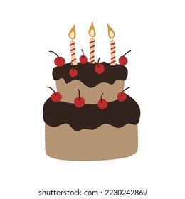 Birthday cake vector. Flat birthday cake. sweet cream pie with candles illustration. Cupcake. Delicious birthday cakes. Birthday cake vector isolated icon.