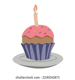 Birthday cake vector. Flat birthday cake. sweet cream pie with candles illustration. Cupcake. Delicious birthday cakes. Birthday cake vector isolated icon.