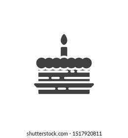 Birthday cake vector icon. filled flat sign for mobile concept and web design. Cake with candle glyph icon. Symbol, logo illustration. Vector graphics