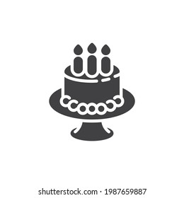 Birthday cake vector icon. filled flat sign for mobile concept and web design. Cake with candles glyph icon. Symbol, logo illustration. Vector graphics