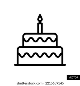 Birthday cake vector icon in line style design for website, app, UI, isolated on white background. Editable stroke. EPS 10 vector illustration.