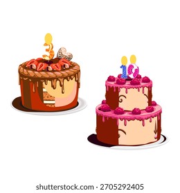 Birthday Cake Vector and Icon Pack | Party Desserts, Candle Cakes, Cupcakes, Pastry Graphics and Celebration Elements