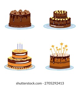 Geburtstagstorte Vektor und Icon Pack | Party Desserts, Kerzen Kuchen, Cupcakes, Gebäck Grafiken und Feier Elemente