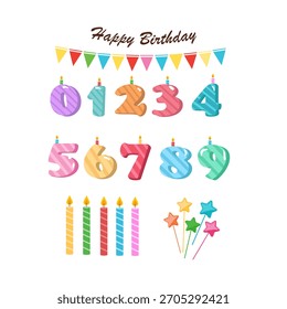 Vector de pastel de cumpleaños y paquete de iconos | Postres de fiesta, pasteles de velas, cupcakes, gráficos de pastelería y Elementos de celebración